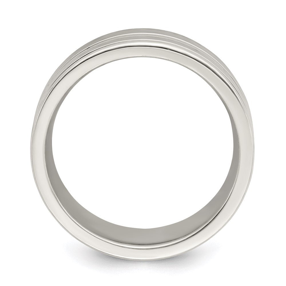 Sterling Silver 8mm Polished Flat Grooved Fancy Band Size 7.5