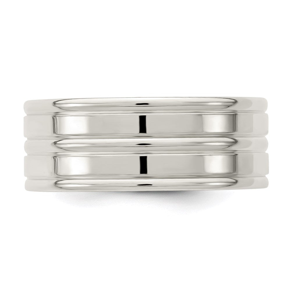 Sterling Silver 8mm Polished Flat Grooved Fancy Band Size 10