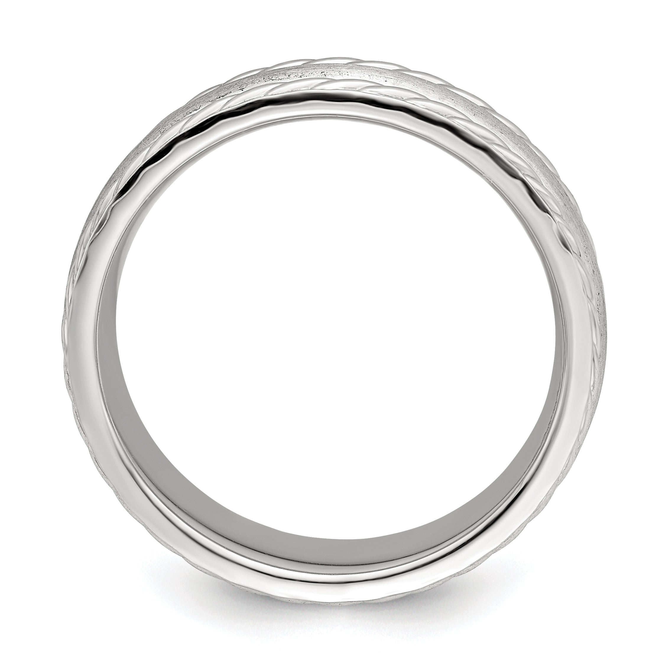 Sterling Silver 6mm Brushed Domed Rope Edge Fancy Band Size 7