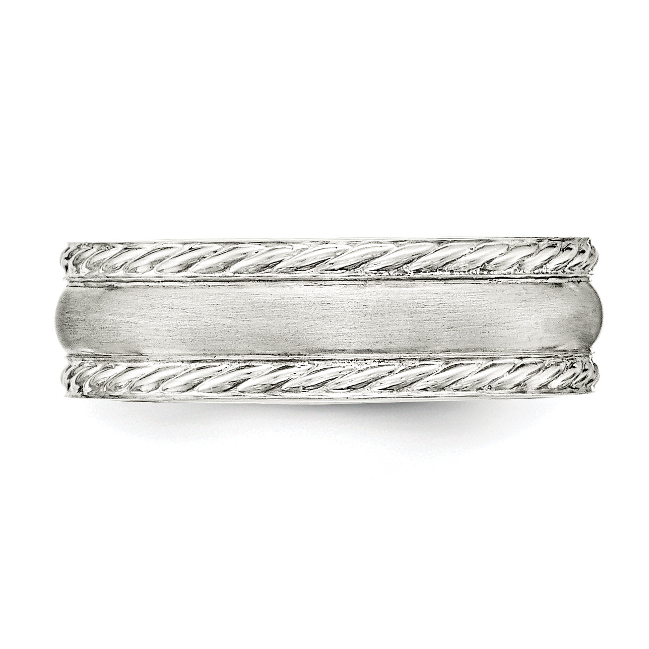 Sterling Silver 6mm Brushed Domed Rope Edge Fancy Band Size 7