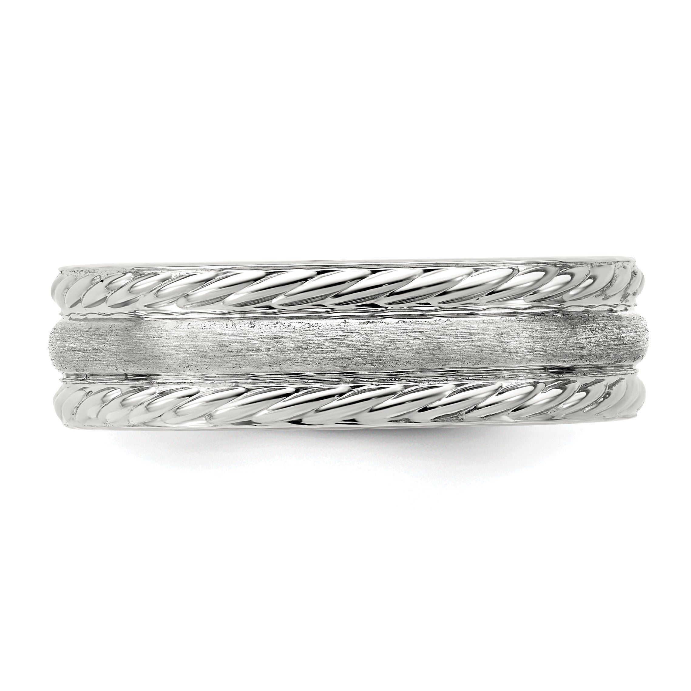 Sterling Silver 6mm Brushed Domed Rope Edge Fancy Band Size 7