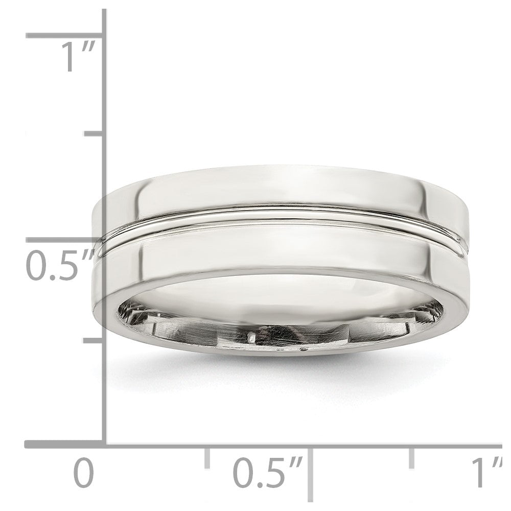 Sterling Silver 6mm Polished Flat Grooved Center Fancy Band Size 12.5
