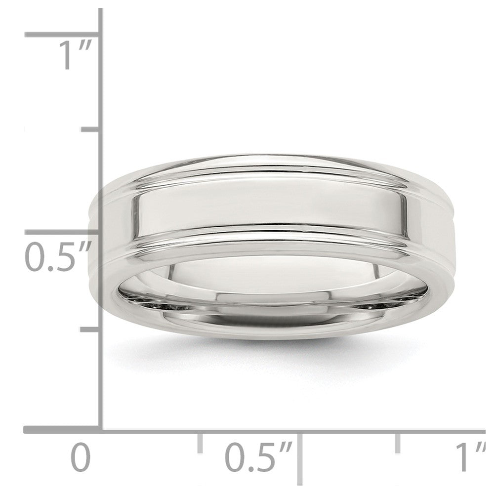 Sterling Silver 6mm Polished Flat Grooved Fancy Band Size 10.5
