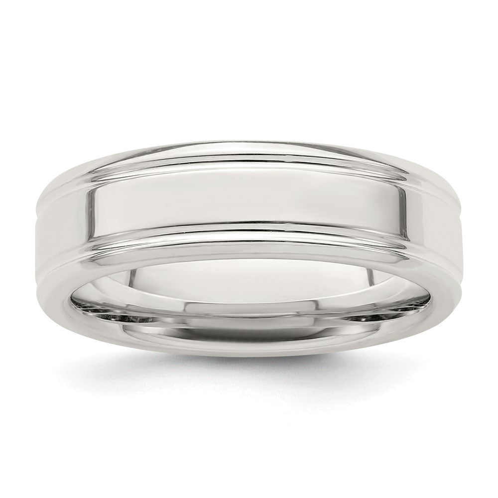 Sterling Silver 6mm Polished Flat Grooved Fancy Band Size 12.5