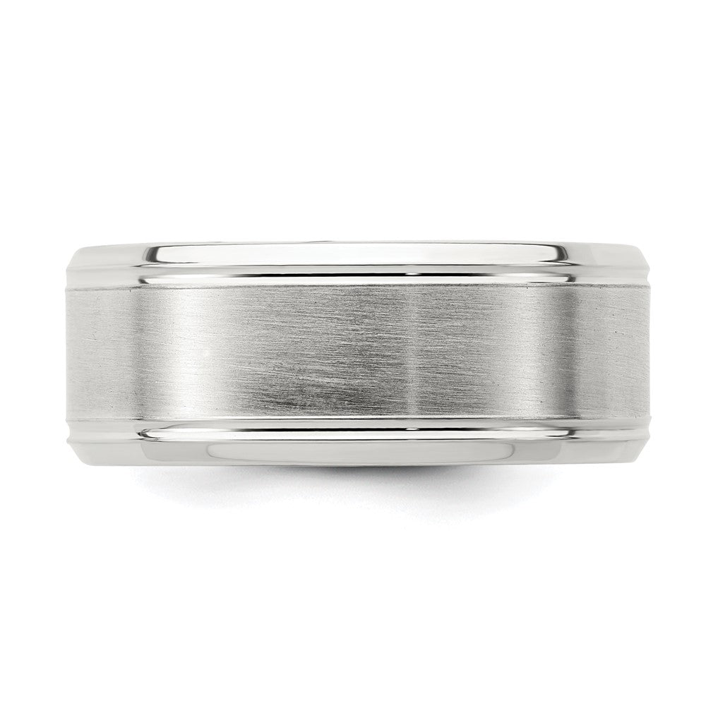 Sterling Silver Rhodium-plated 8mm Brushed Fancy Band Size 9.5
