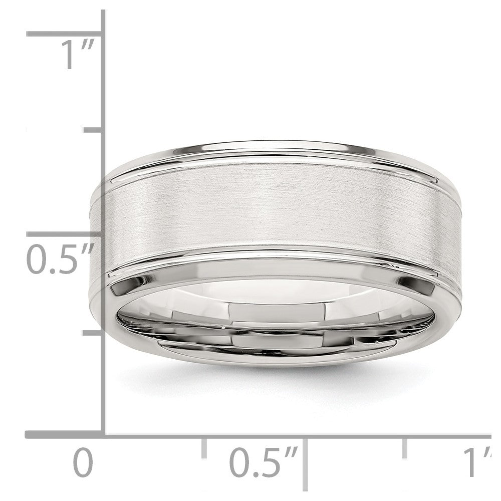 Sterling Silver Rhodium-plated 8mm Brushed Fancy Band Size 9