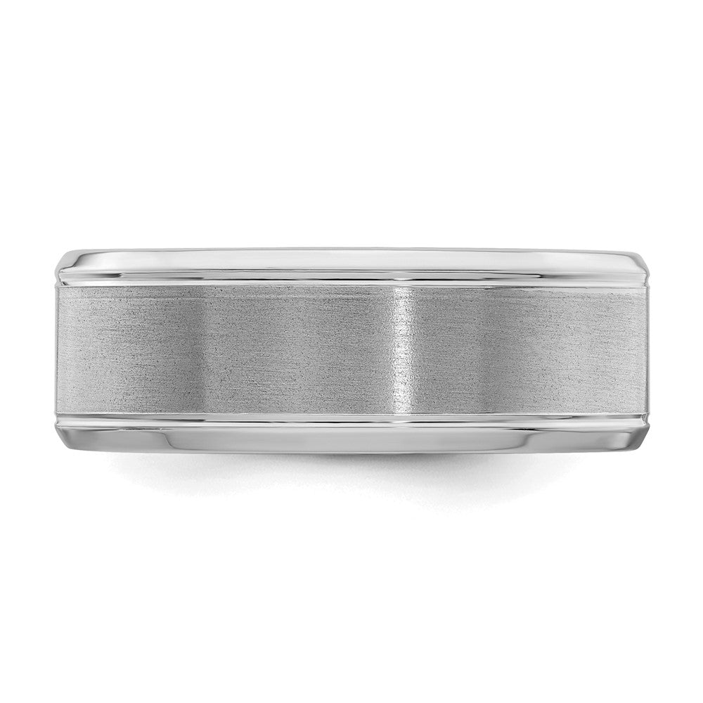 Sterling Silver Rhodium-plated 8mm Brushed Fancy Band Size 10