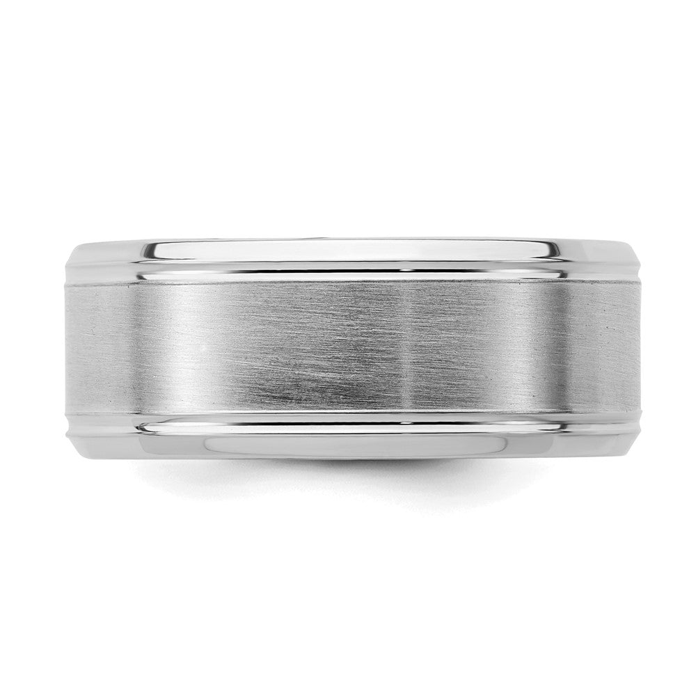 Sterling Silver Rhodium-plated 8mm Brushed Fancy Band Size 9.5