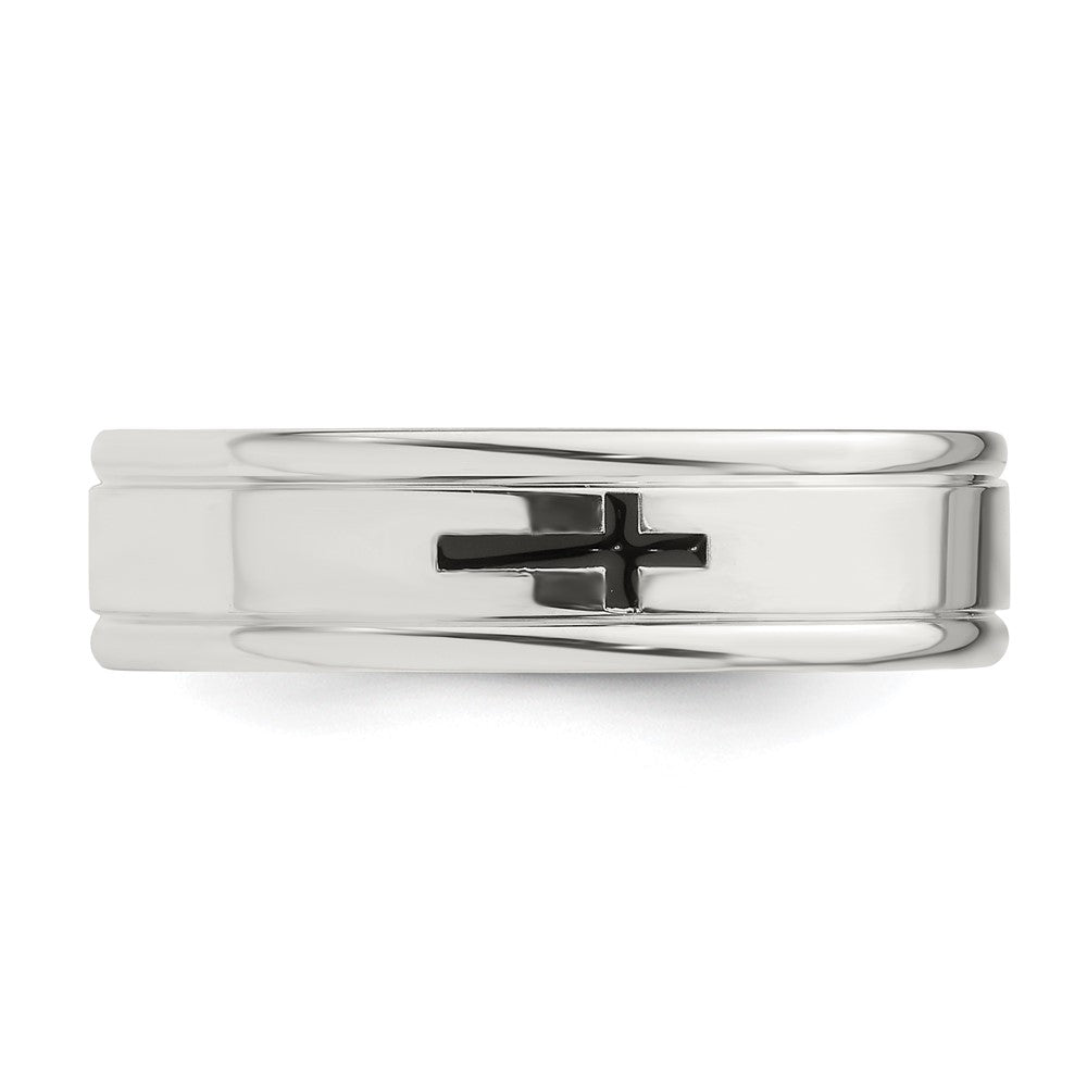 Sterling Silver 6mm Enamel Cross Fancy Band Size 13