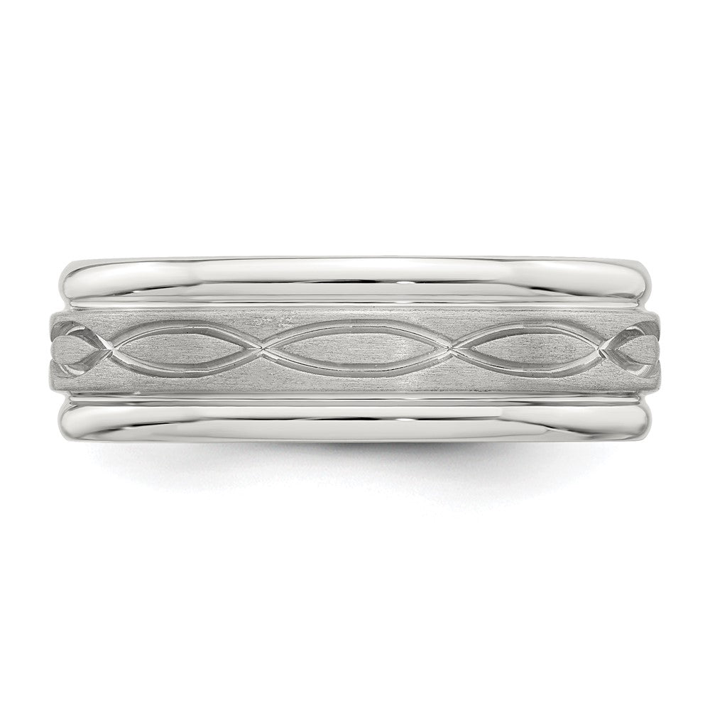 Sterling Silver 7mm Brushed Flat Intertwined Design Beveled Edge Fancy Band Size 12.5