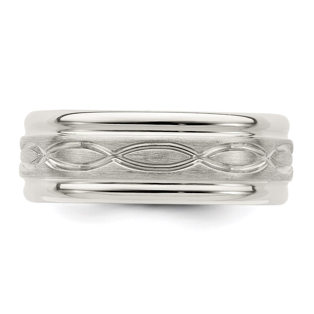 Sterling Silver 7mm Brushed Flat Intertwined Design Beveled Edge Fancy Band Size 7