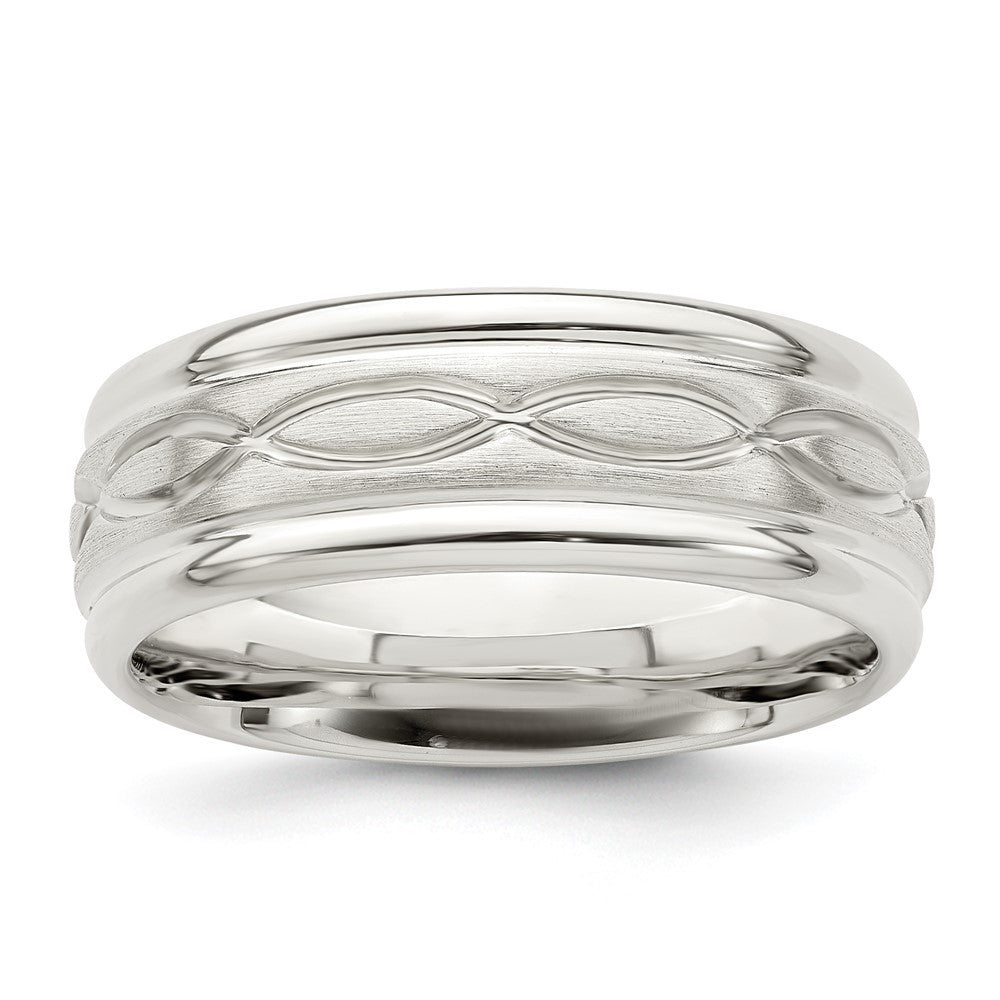 Sterling Silver 7mm Brushed Flat Intertwined Design Beveled Edge Fancy Band Size 11
