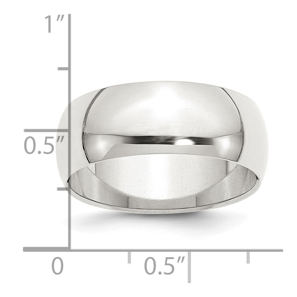 Sterling Silver Rhodium-plated 8mm Half Round Size 13 Band