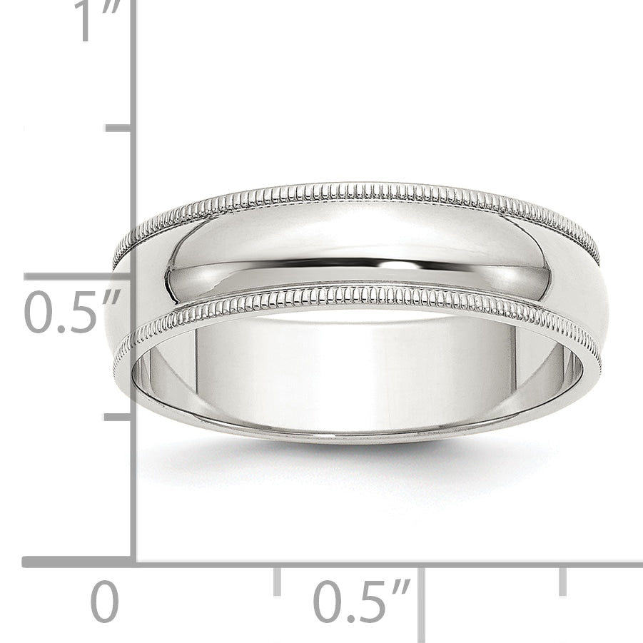 Sterling Silver Rhodium-plated 6mm Half Round Milgrain Size 10.5 Band