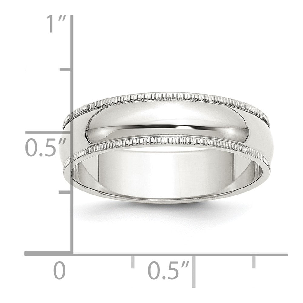 Sterling Silver Rhodium-plated 6mm Half Round Milgrain Size 12.5 Band
