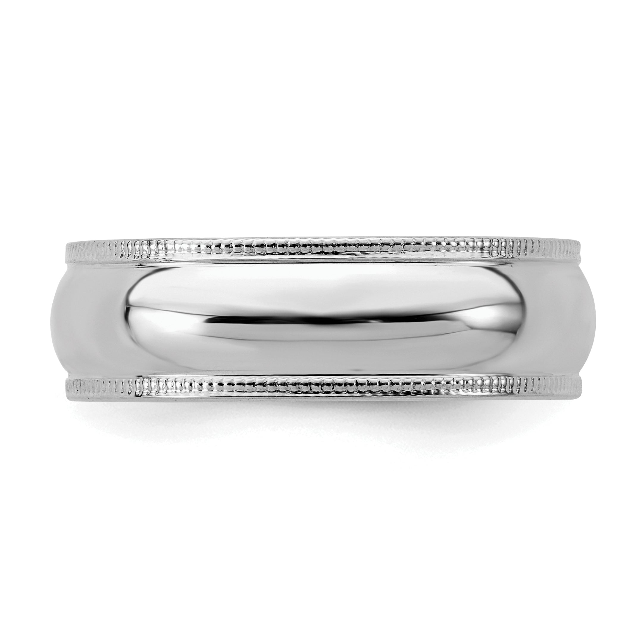 Sterling Silver Rhodium-plated 6mm Half Round Milgrain Size 9.5 Band
