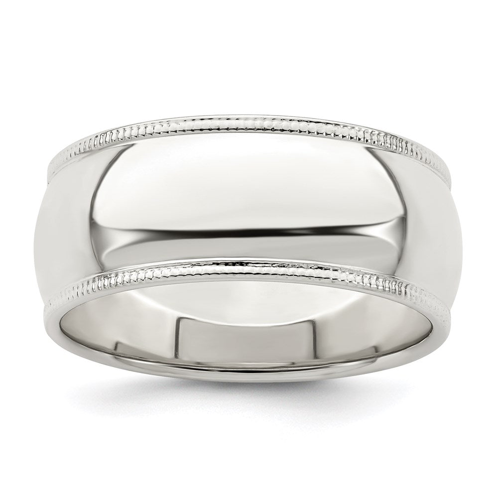 Sterling Silver 8mm Half Round Milgrain Size 9.5 Band