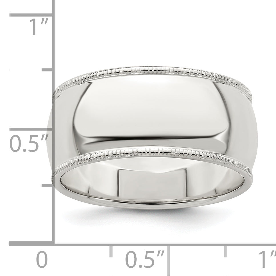 Sterling Silver 9mm Half Round Milgrain Size 6.5 Band