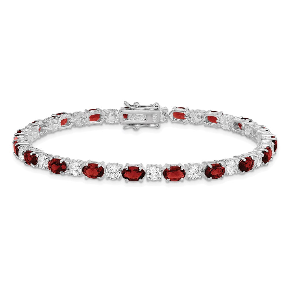 Sterling Silver Rhodium-plated Garnet and Cz Bracelet