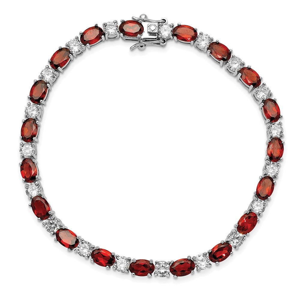 Sterling Silver Rhodium-plated Garnet and Cz Bracelet