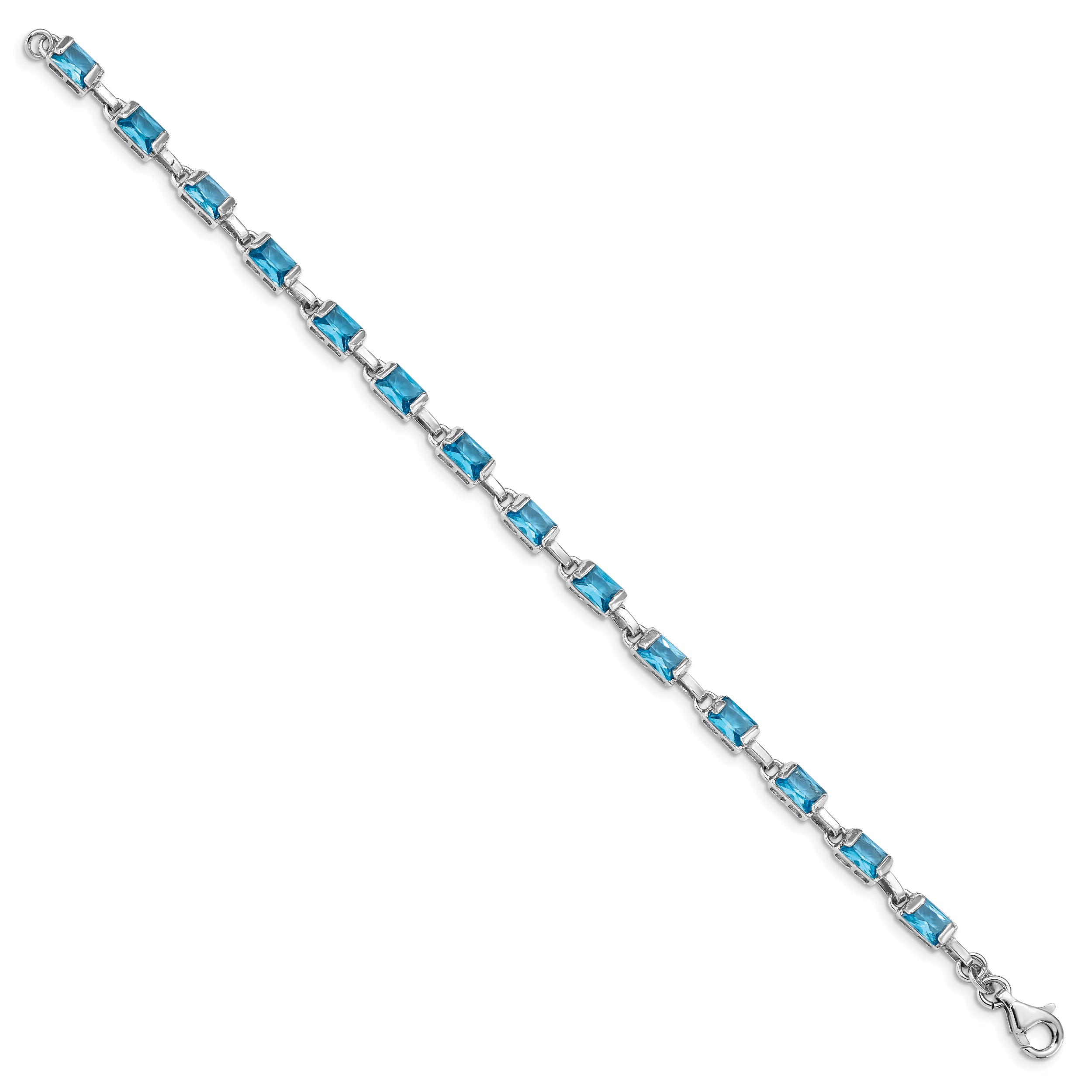 Sterling Silver Rhodium-plated Rectangular Blue Topaz Bracelet