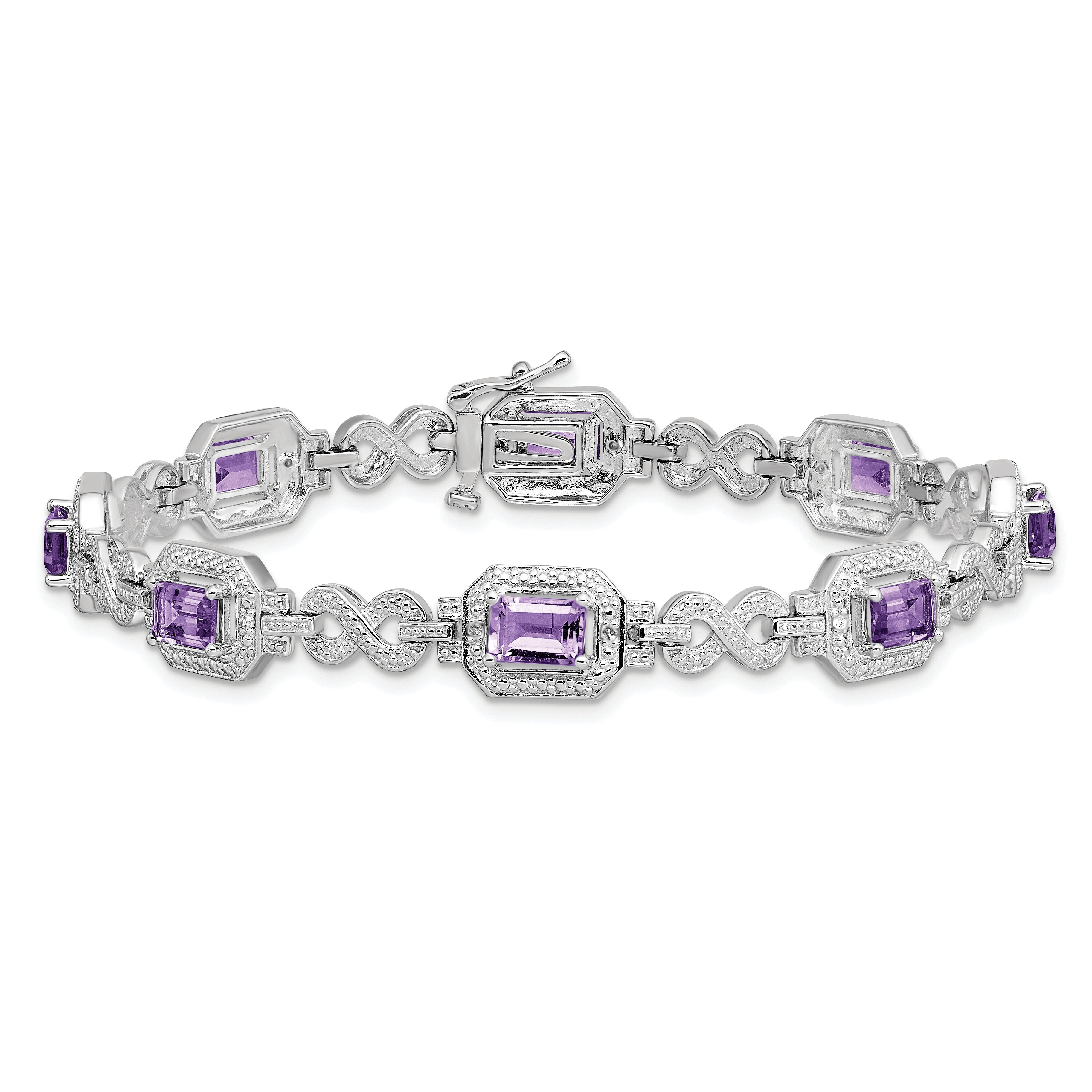 Sterling Silver Rhodium-plated Diamond & Amethyst Bracelet