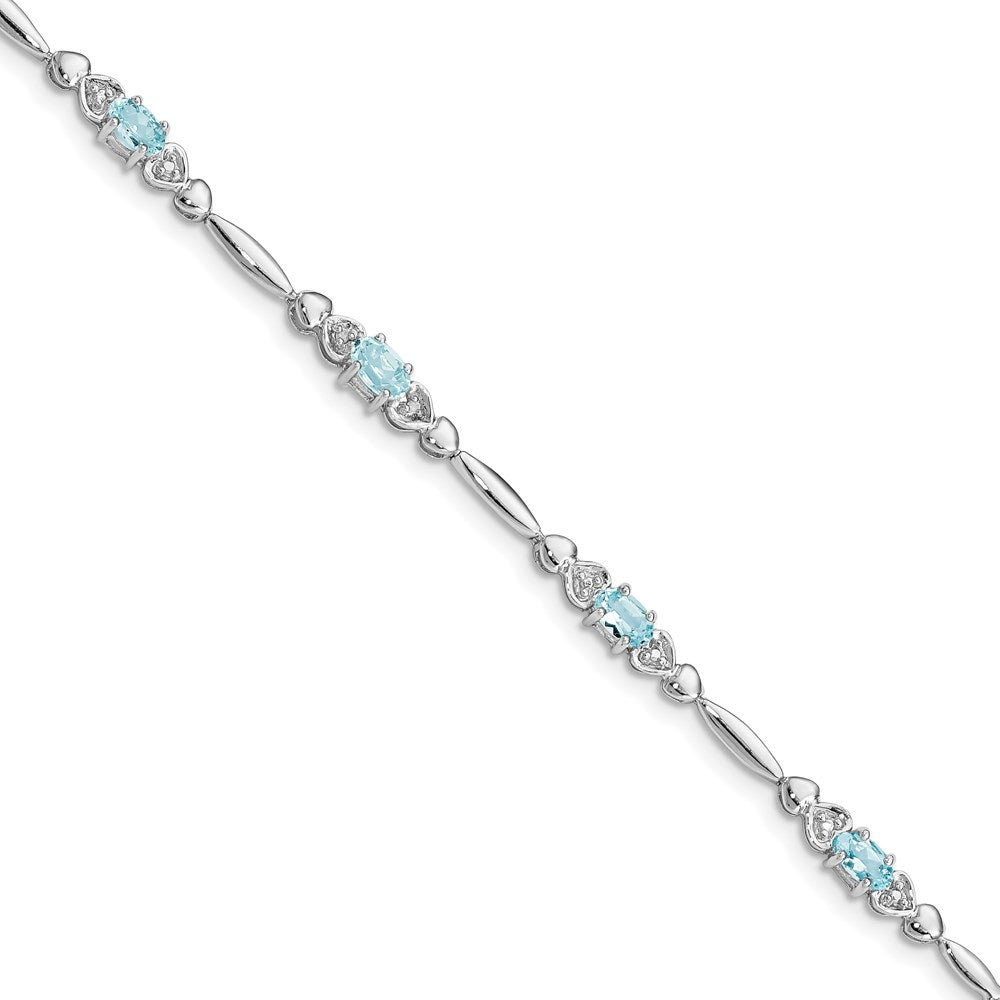 Sterling Silver Rhodium-plated Aquamarine and Diamond Bracelet