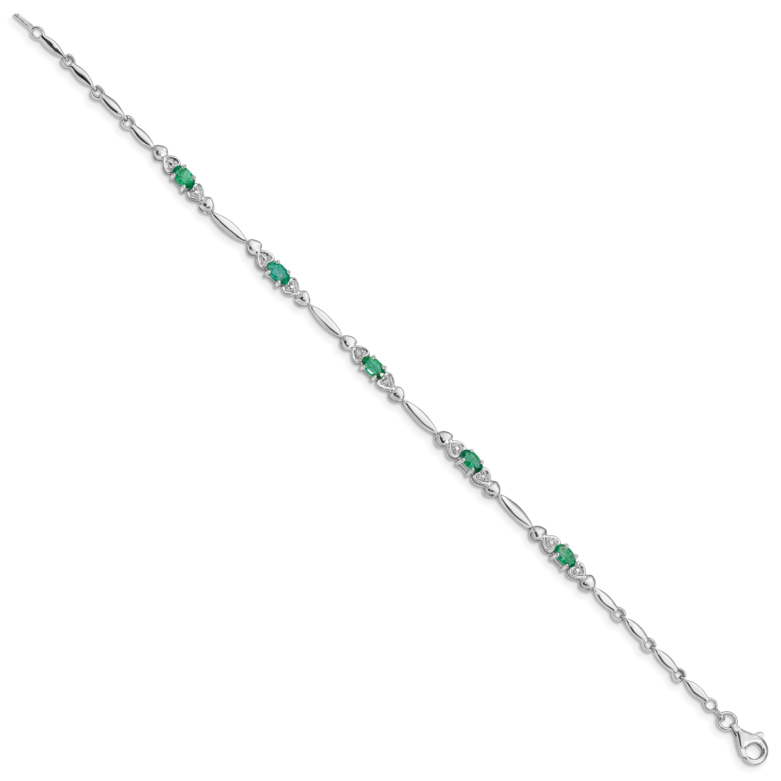 Sterling Silver Rhodium-plated Emerald and Diamond Bracelet