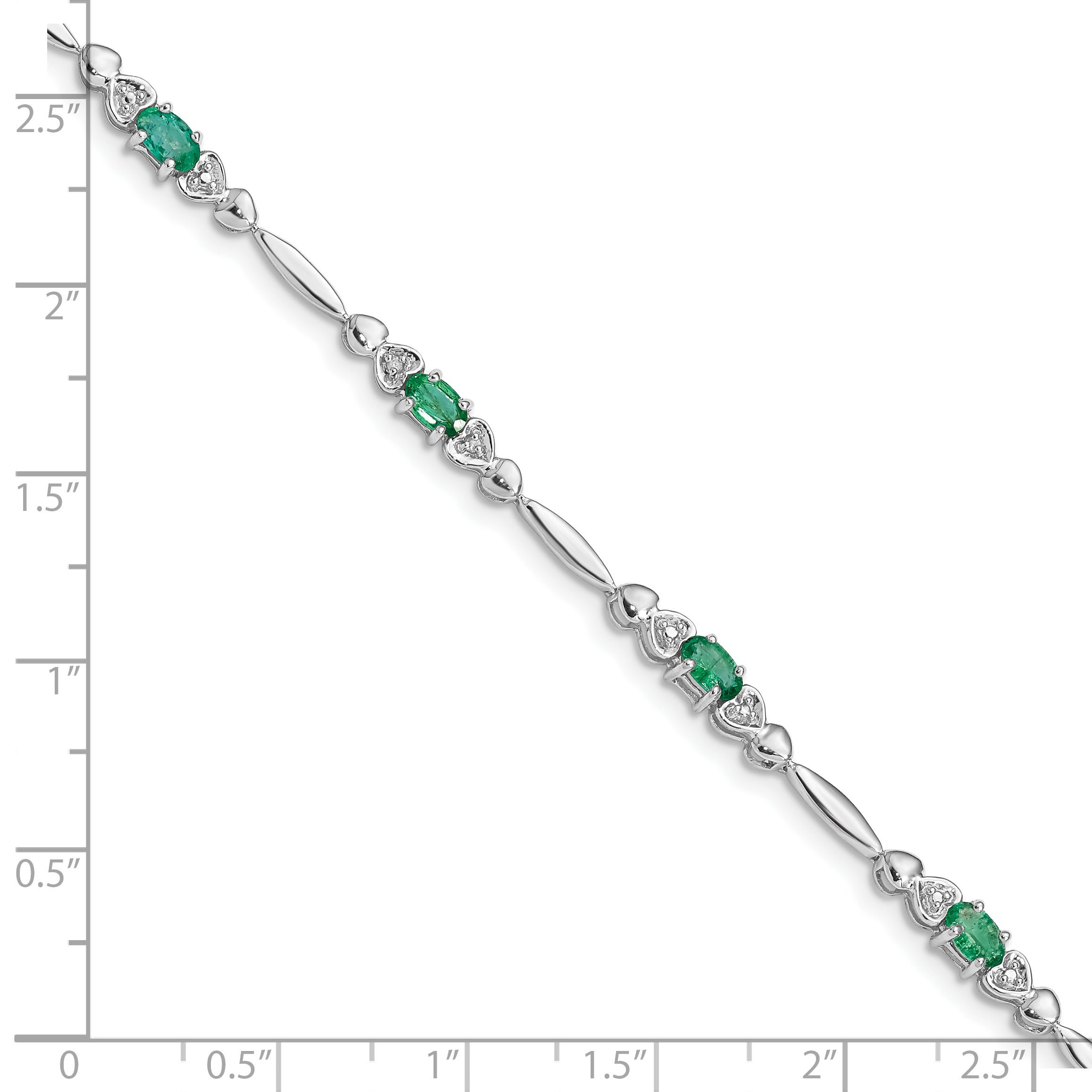 Sterling Silver Rhodium-plated Emerald and Diamond Bracelet