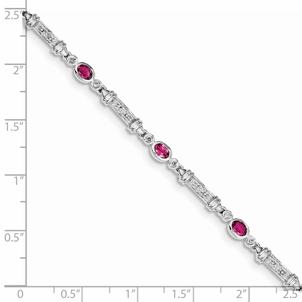 Sterling Silver Rhodium-plated Pink Tourmaline and Diamond Bracelet