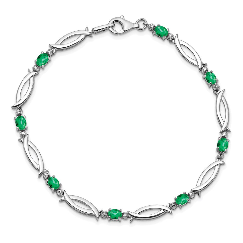 Sterling Silver Rhodium-plated Emerald and Diamond Bracelet
