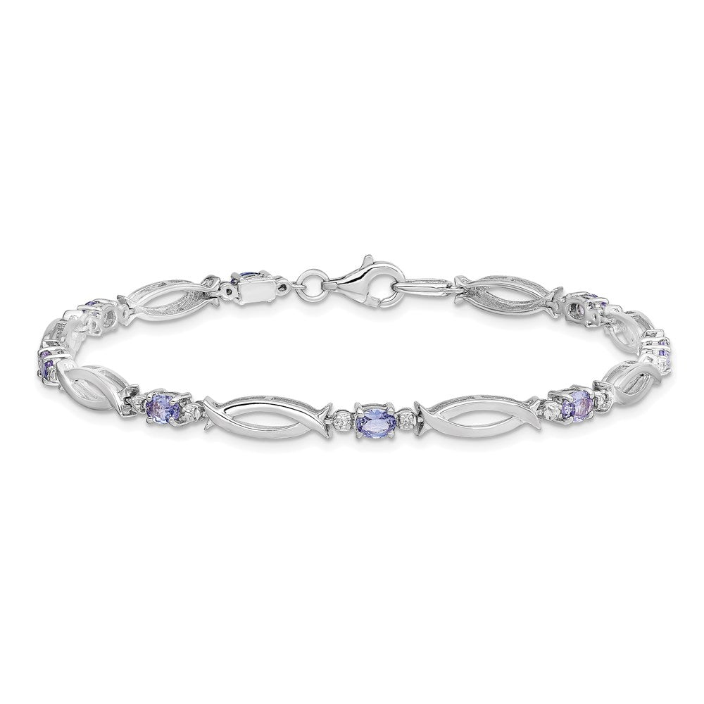 Sterling Silver Rhodium-plated Tanzanite and Diamond Bracelet