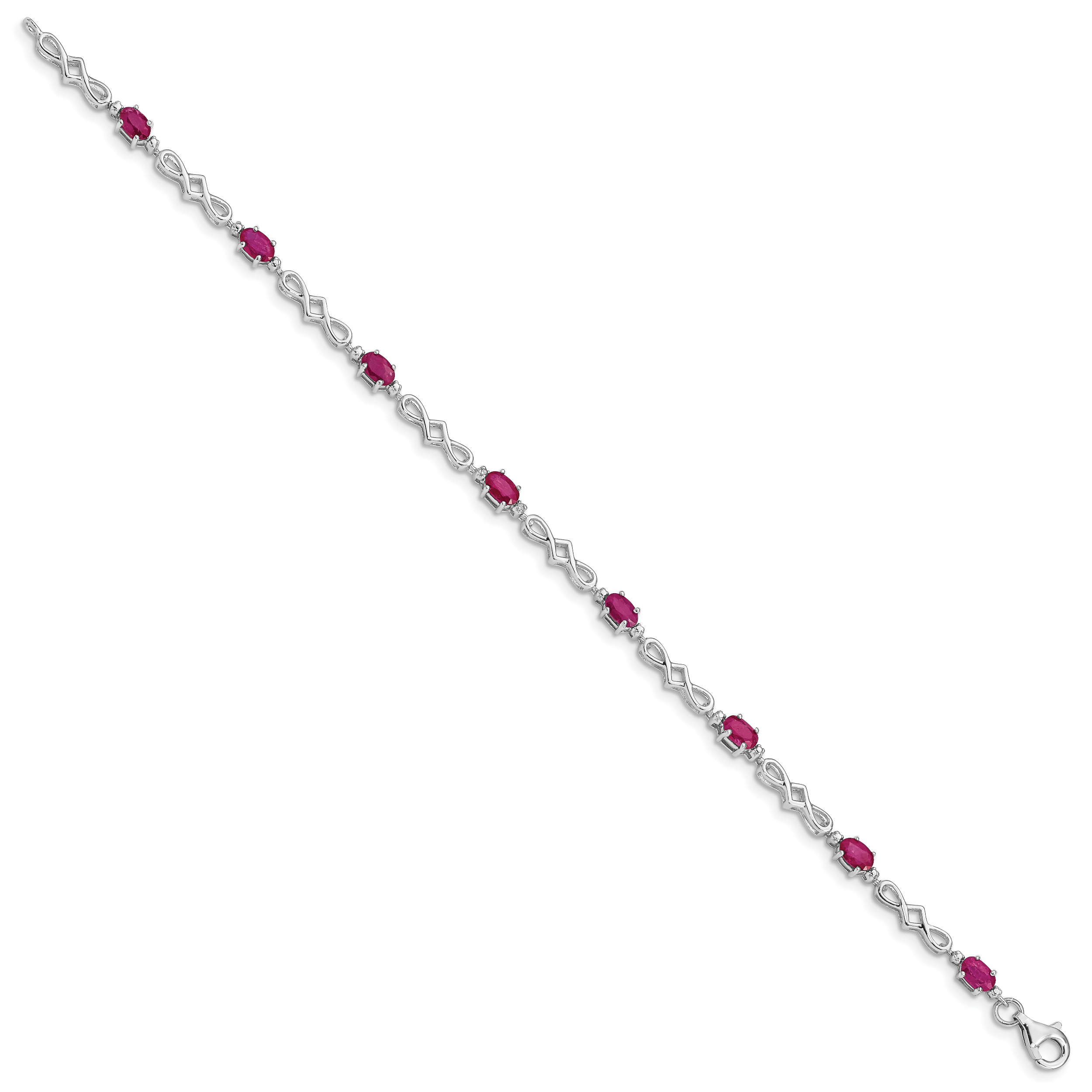 Sterling Silver Rhodium-plated Composite Ruby and Diamond Bracelet