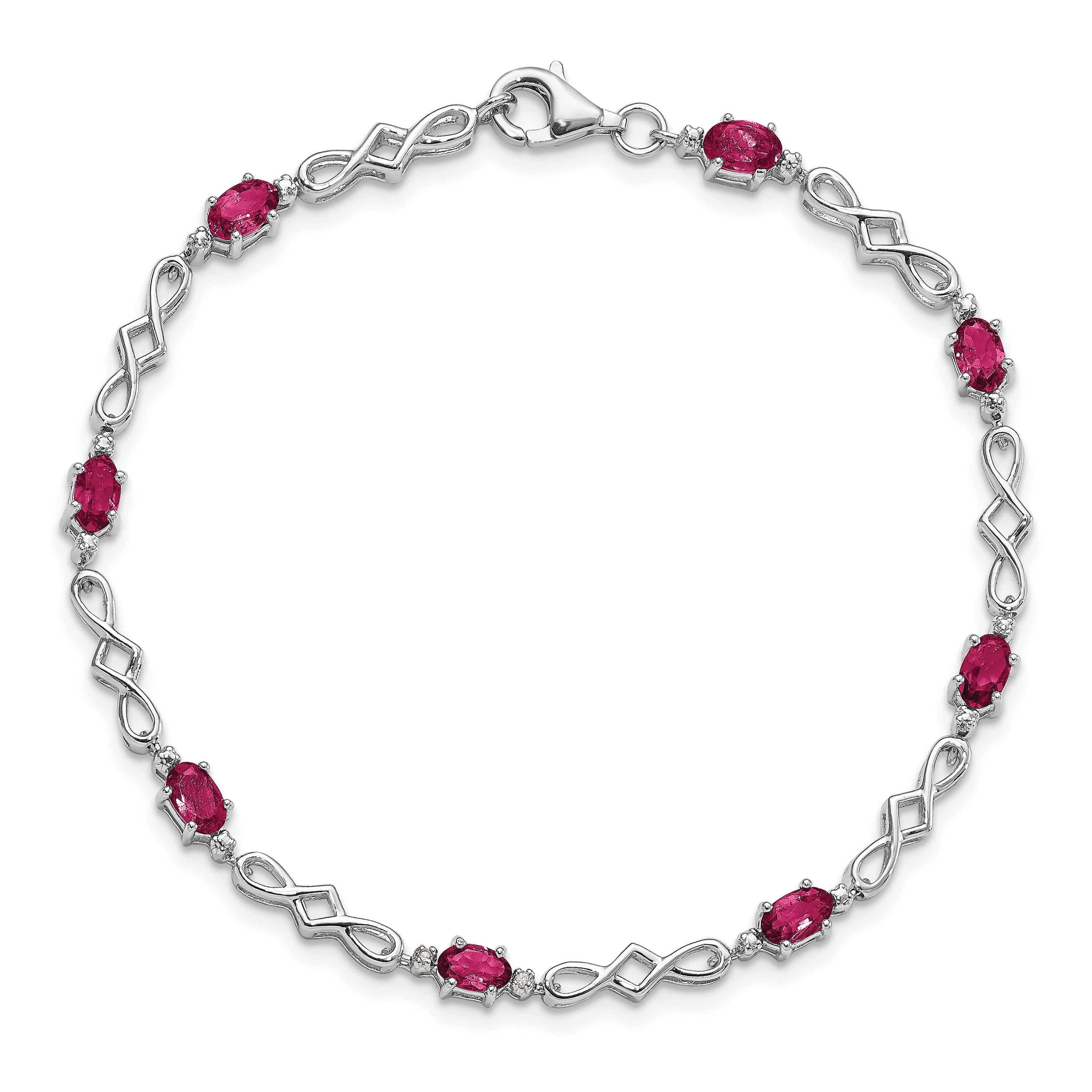 Sterling Silver Rhodium-plated Composite Ruby and Diamond Bracelet
