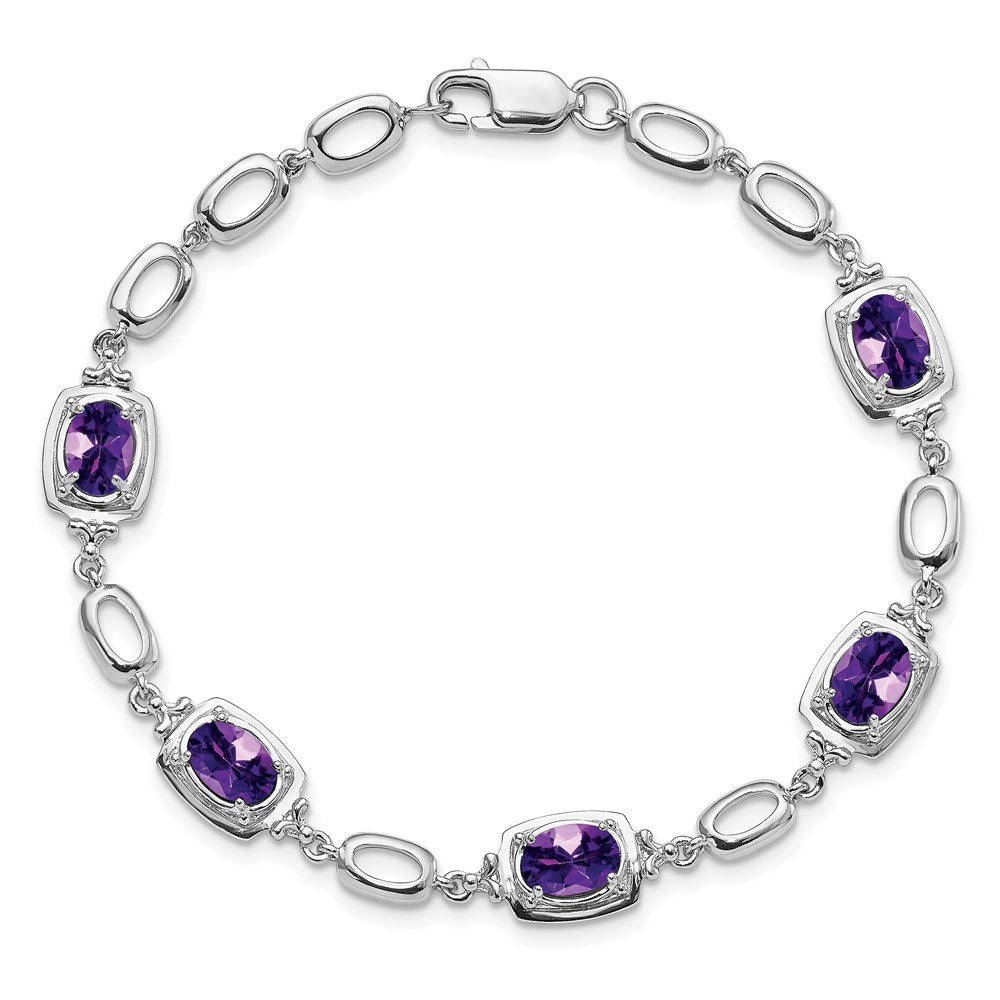 Sterling Silver Rhodium-plated Amethyst Link Bracelet