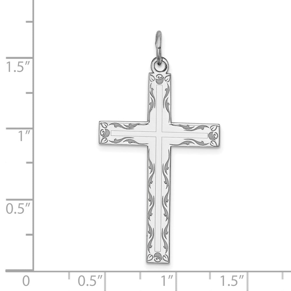 Sterling Silver Rhodium-plated Laser Designed Cross Pendant