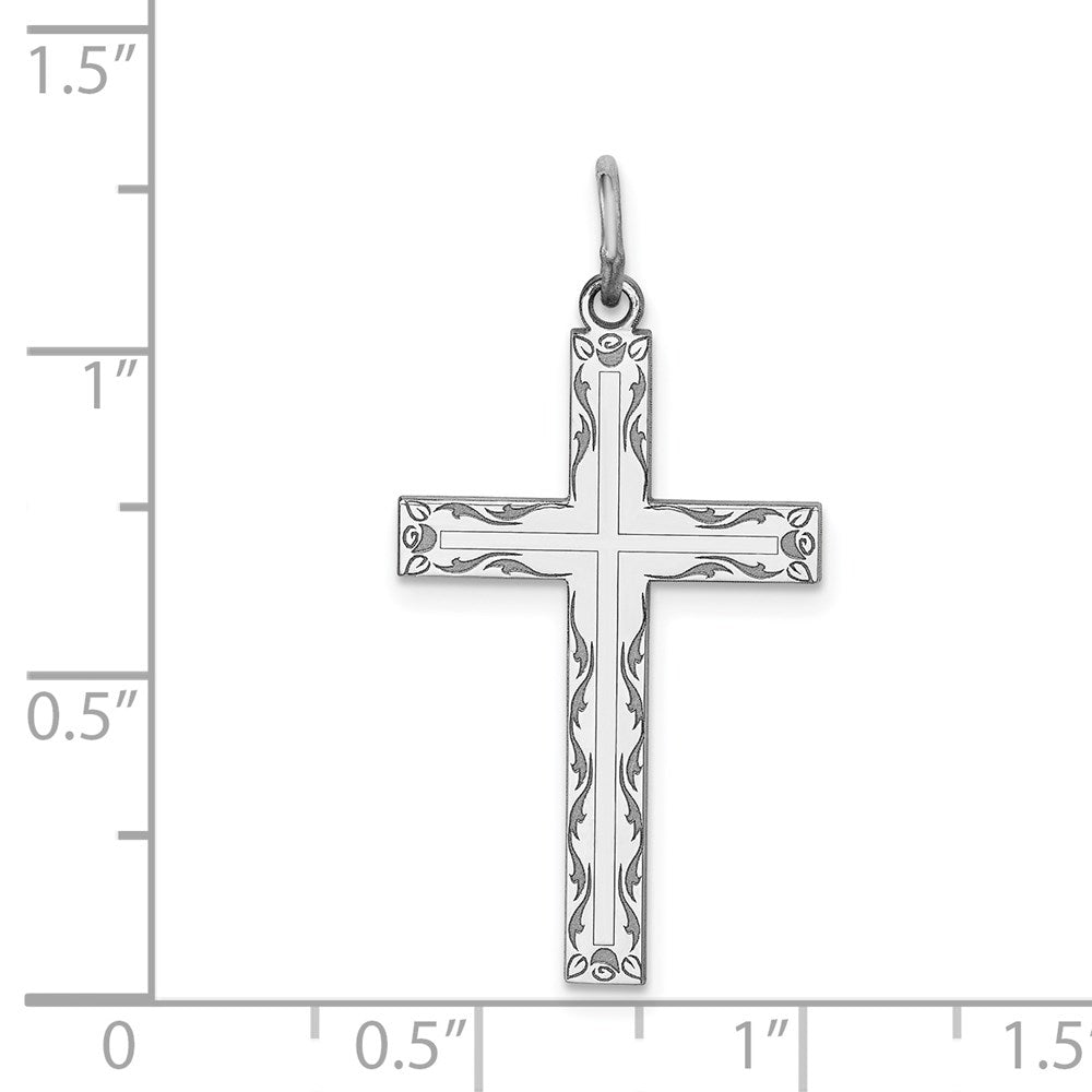 Sterling Silver Rhodium-plated Laser Designed Cross Pendant