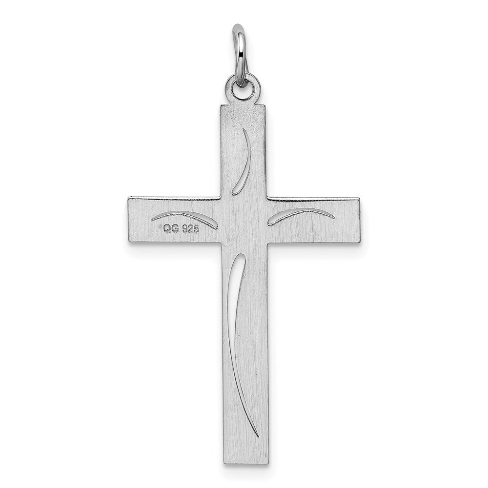 Sterling Silver Rhodium-plated Laser Designed Cross Pendant