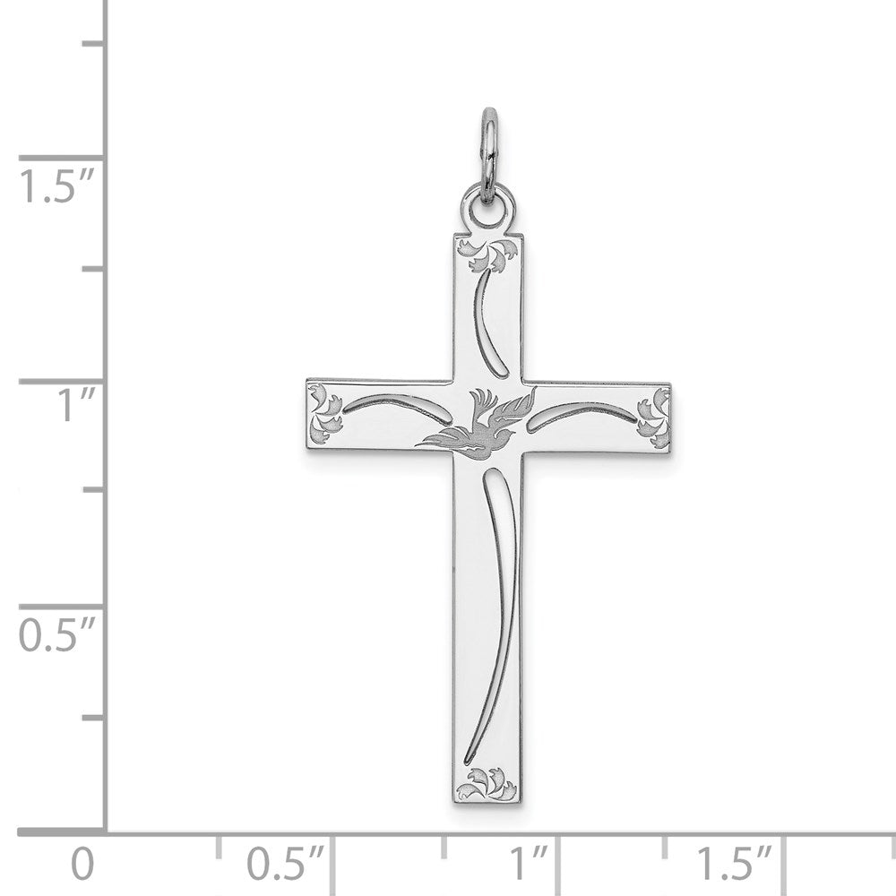 Sterling Silver Rhodium-plated Laser Designed Cross Pendant