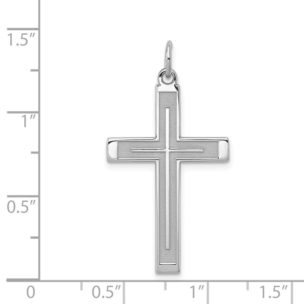 Sterling Silver Rhodium-plated Laser Designed Cross Pendant