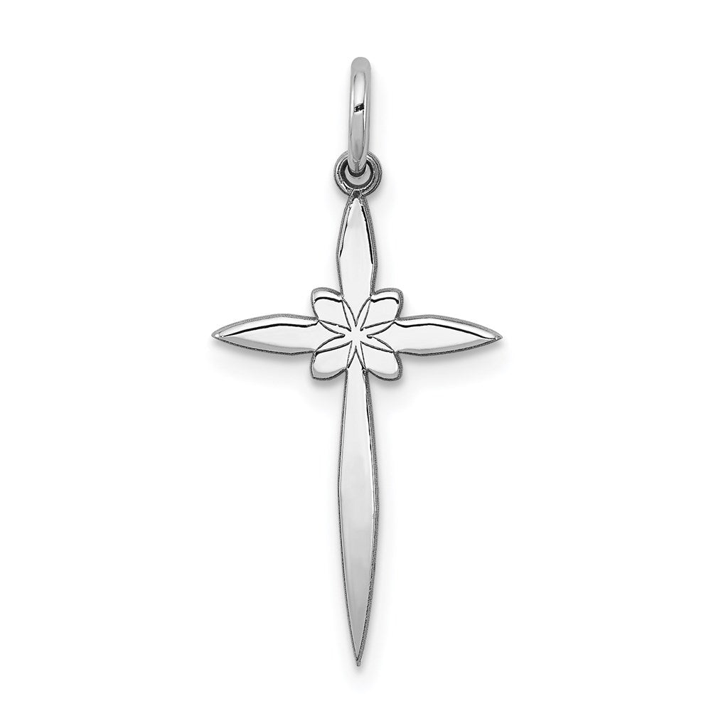 Sterling Silver Rhodium-plated Laser Designed Cross Pendant