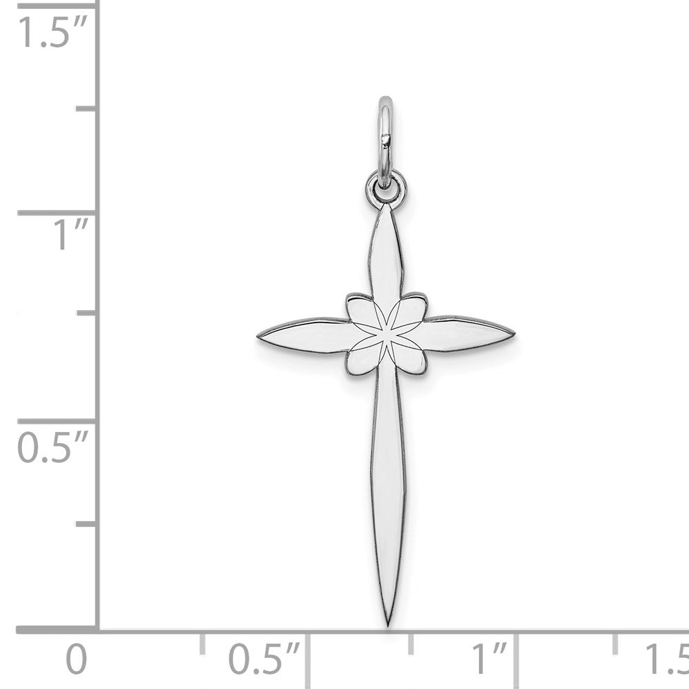 Sterling Silver Rhodium-plated Laser Designed Cross Pendant