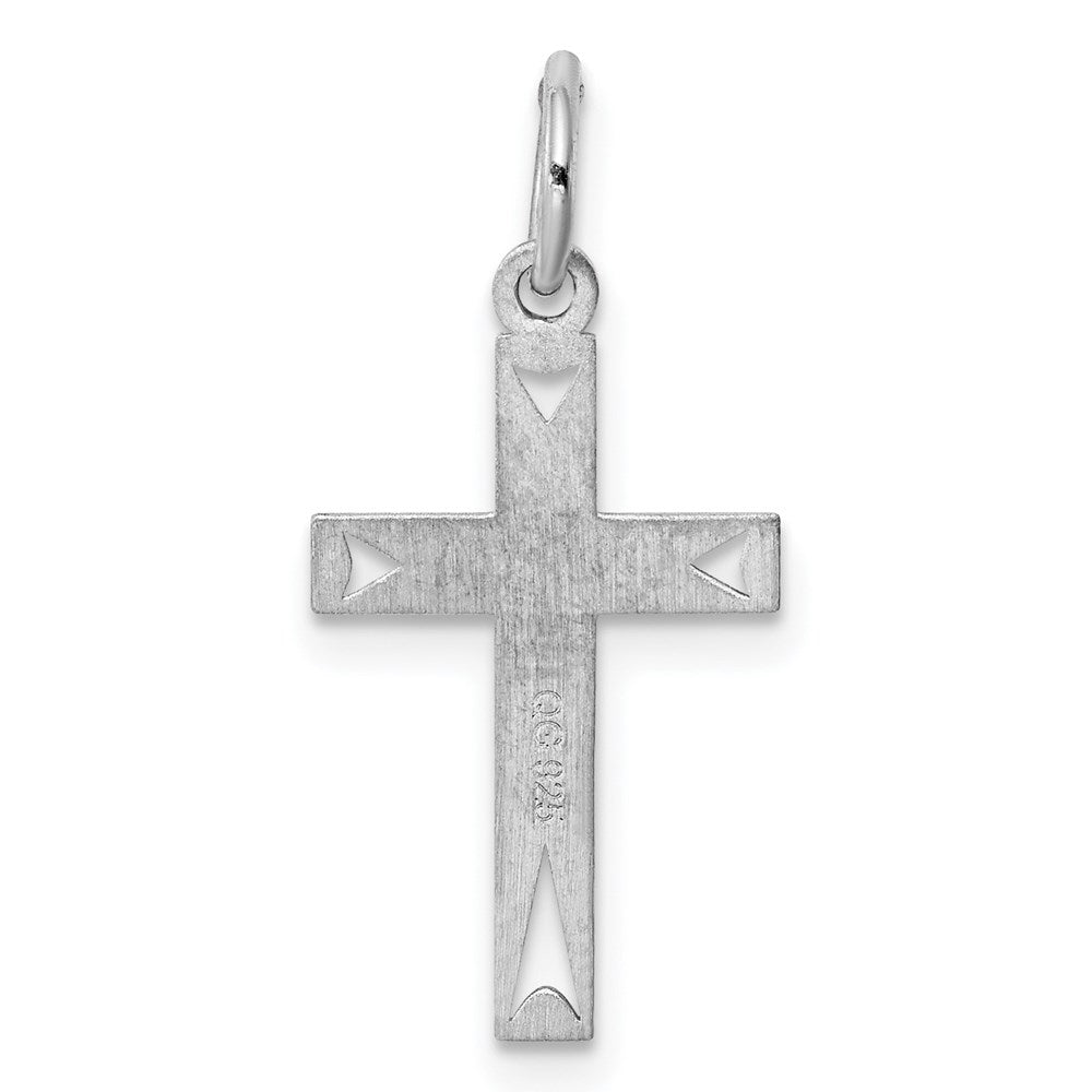 Sterling Silver Rhodium-plated Laser Designed Cross Charm