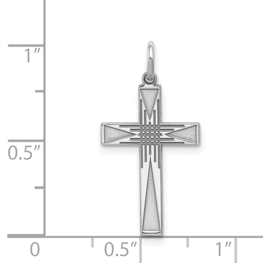 Sterling Silver Rhodium-plated Laser Designed Cross Pendant