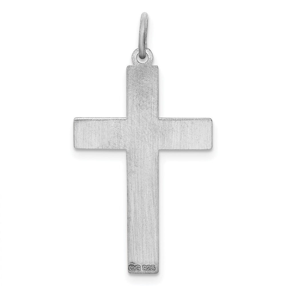Sterling Silver Rhodium-plated Laser Designed Cross Pendant