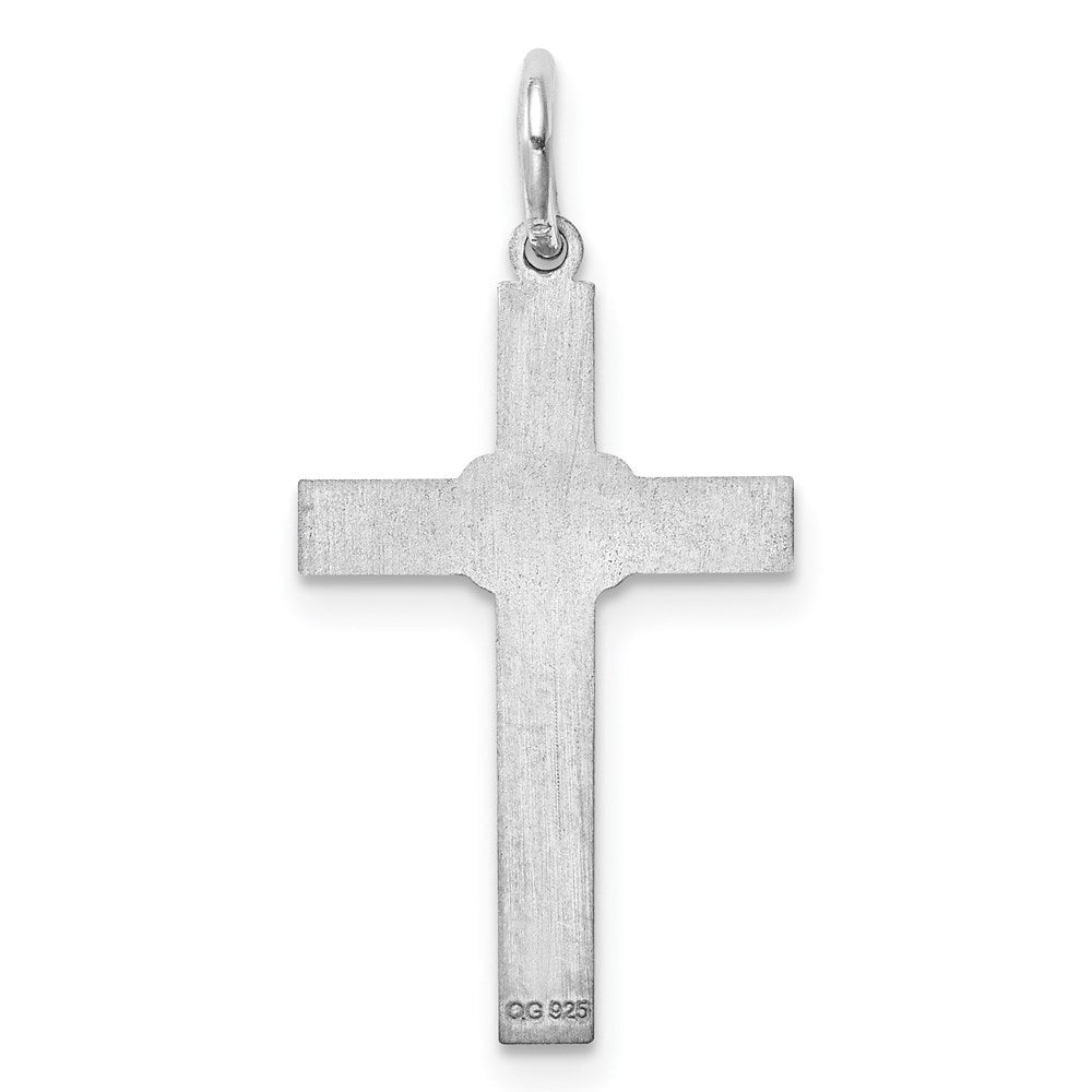 Sterling Silver Rhodium-plated Laser Designed Cross Pendant