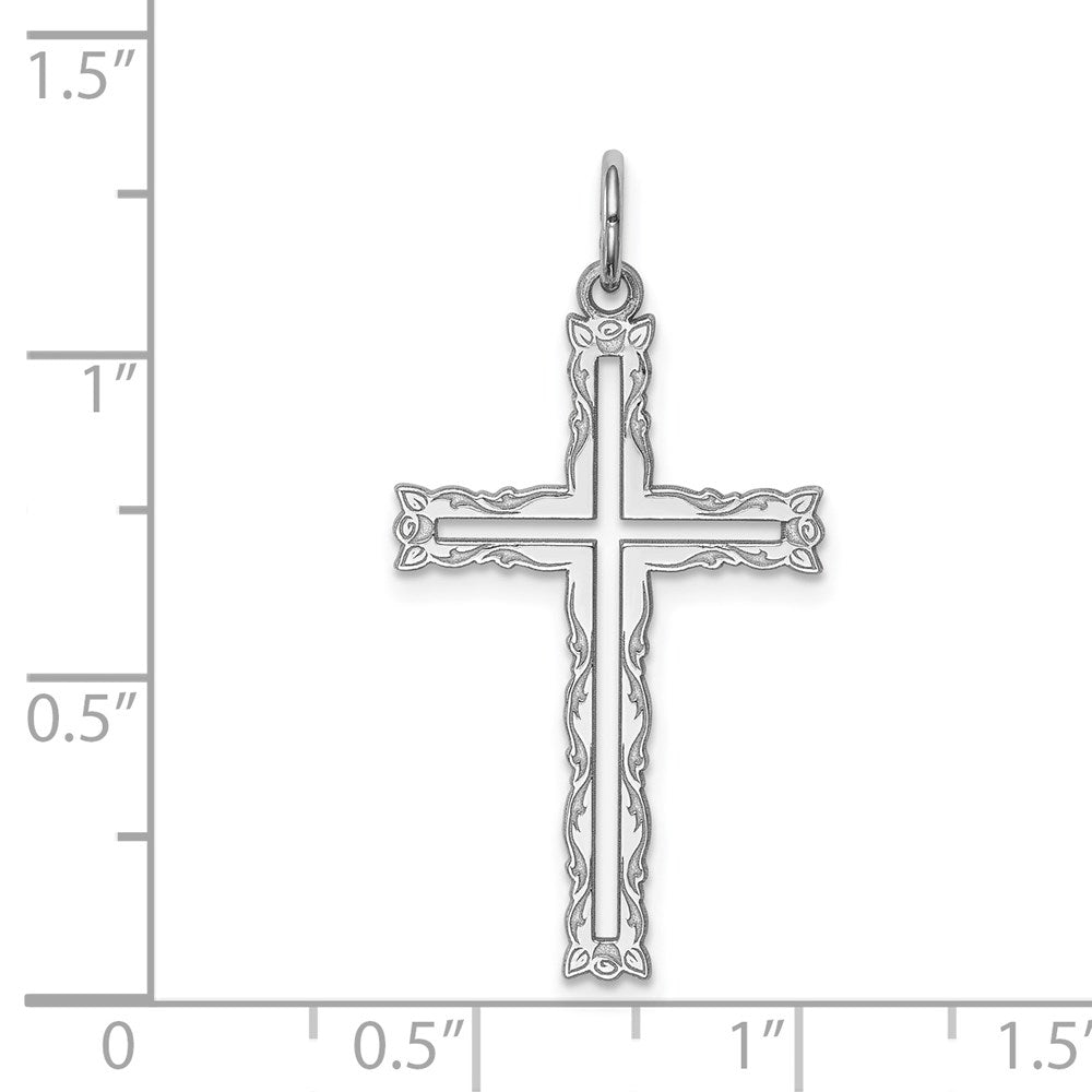 Sterling Silver Rhodium-plated Laser Designed Cross Pendant