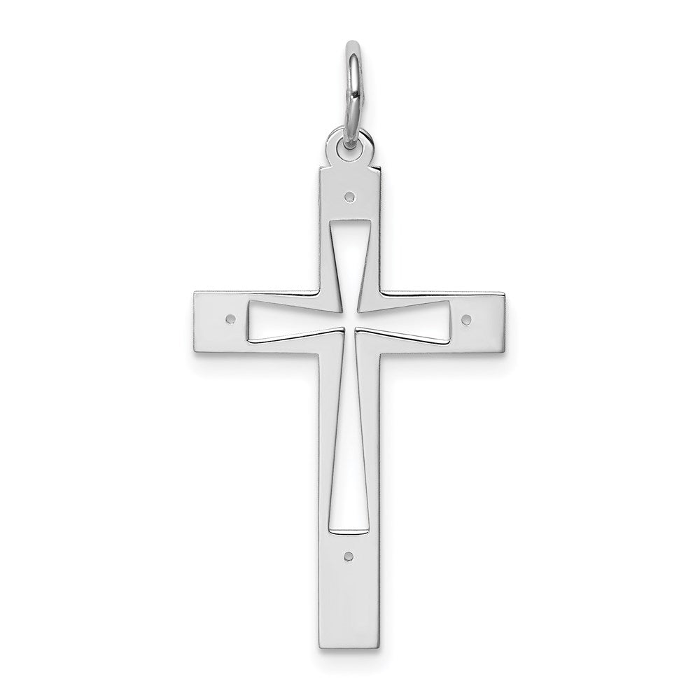 Sterling Silver Rhodium-plated Laser Designed Cross Pendant