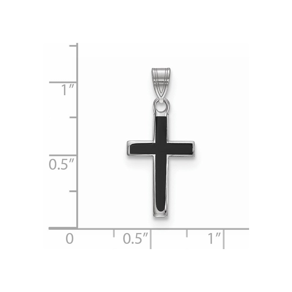 Sterling Silver Rhodium-plated Black Enameled Cross Charm