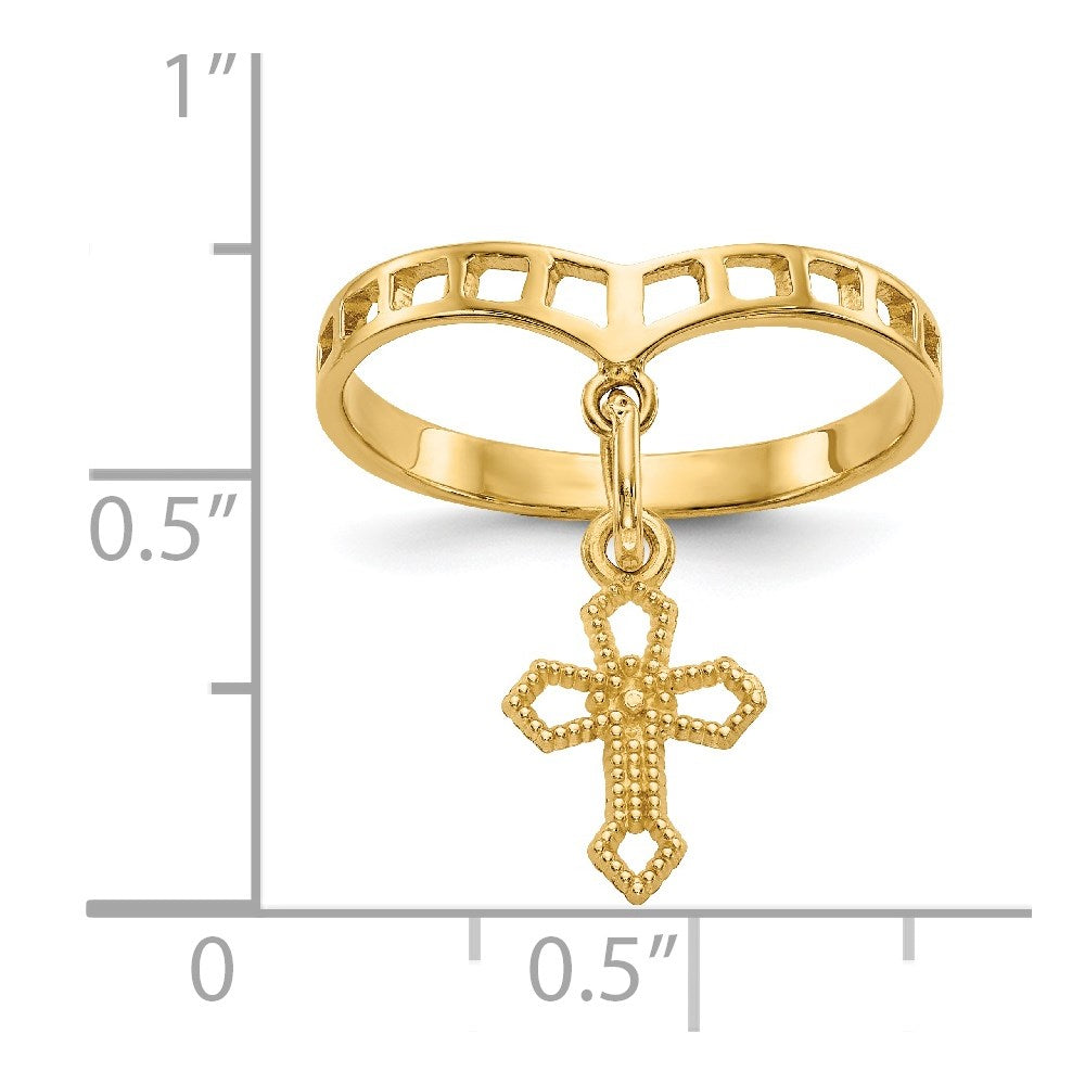14k Polished Cross Dangle Charm Ring